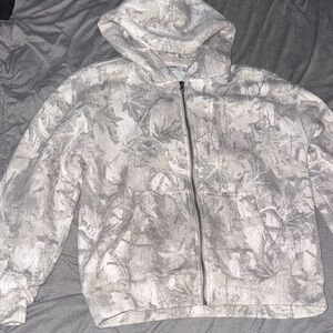 Hollister Gray and White Boxy Hoodie